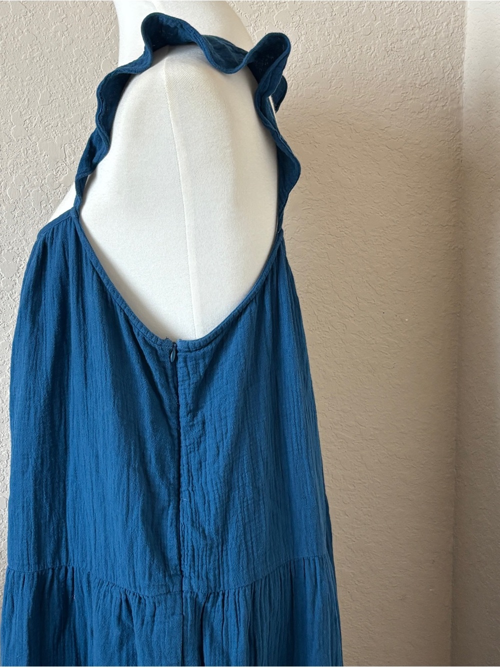 J Crew Plus Ruffle Strap Cotton Gauze Tiered Beachy Maxi Dress Blue XXL - Picture 5 of 8